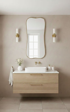 Varaudu Curve Rectangle Mirror Handmade Brass Mirror - Antique Brass Bathroom Mirror, Vanity Wall Decor