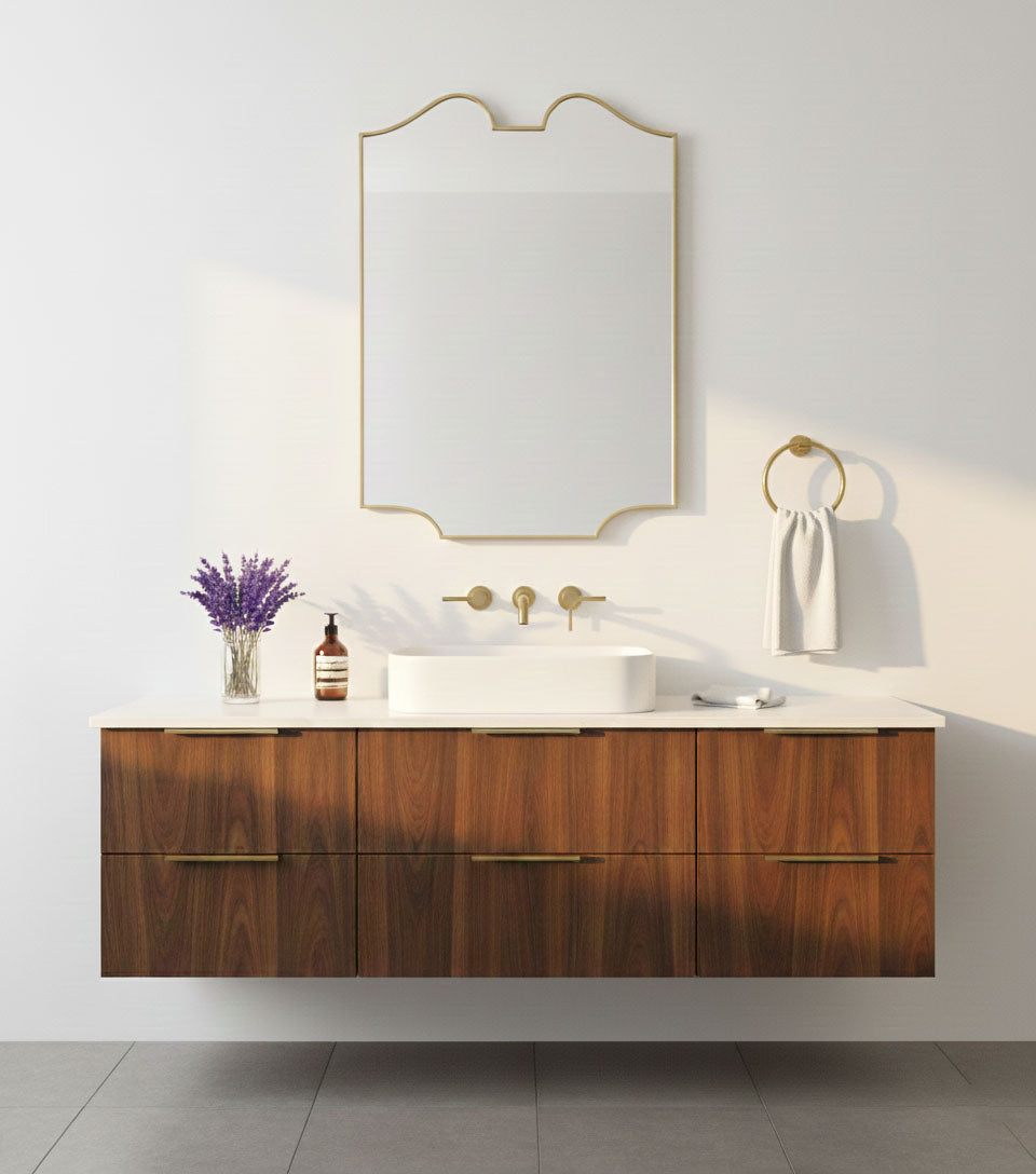 Varaudu Curve Brass Mirror Elegant Wall Mirror - Antique Brass Bathroom Mirror, Vanity Wall Decor