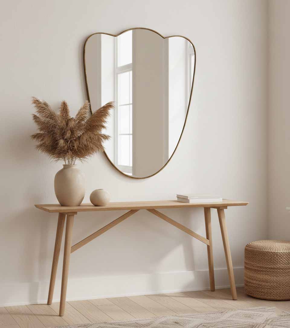 Varaudu Flower Brass Mirror Handmade Wall Mirror - Antique Brass Bathroom Mirror, Vanity Wall Decor
