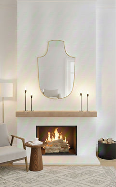 Varaudu Arch Top Shield Bathroom Brass Mirror - Antique Brass Bathroom Mirror, Vanity Wall Decor