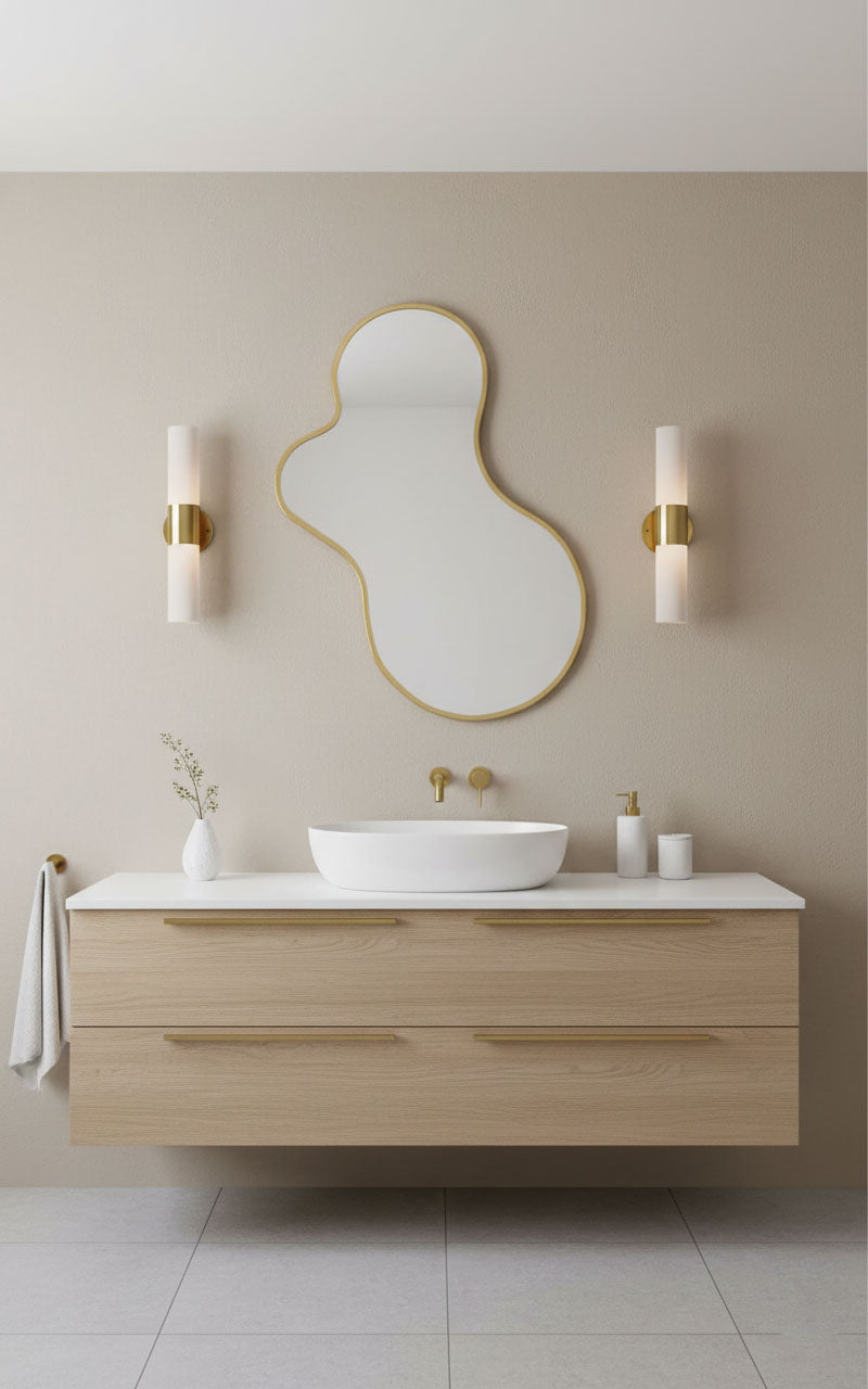 Varaudu Amoeba Brass Wall Mirror - Antique Brass Bathroom Mirror, Vanity Wall Decor