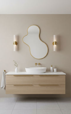 Varaudu Amoeba Brass Wall Mirror - Antique Brass Bathroom Mirror, Vanity Wall Decor