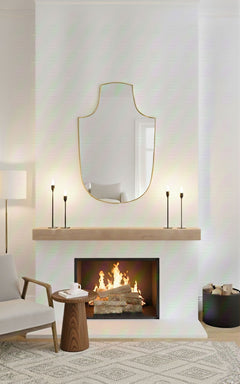 Varaudu Arch Top Shield Bathroom Brass Mirror - Antique Brass Bathroom Mirror, Vanity Wall Decor