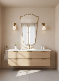 Varaudu Wave Crest Mirror Handmade Brass Mirror - Antique Brass Bathroom Mirror, Vanity Wall Decor