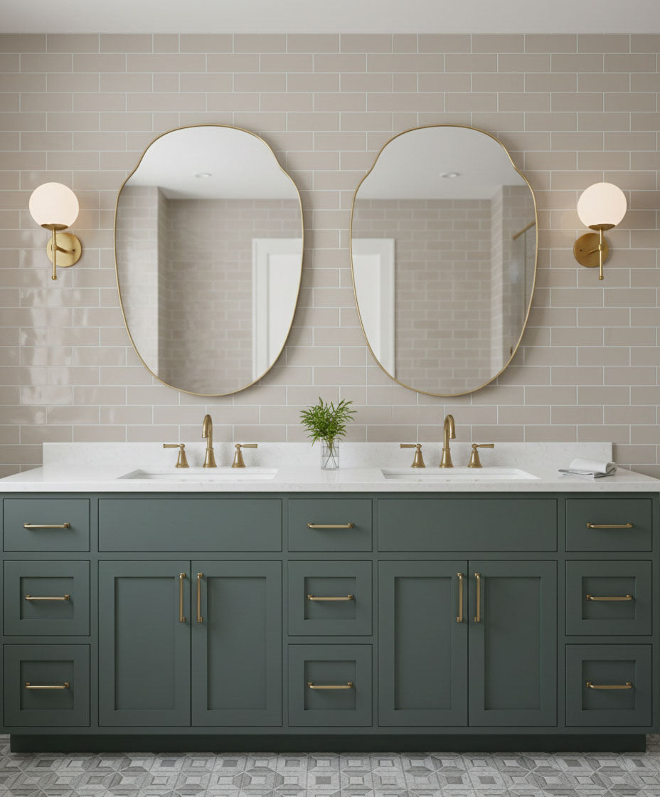 Varaudu Pebble Crest Mirror Modern Brass Wall Decor - Antique Brass Bathroom Mirror, Vanity Wall Decor