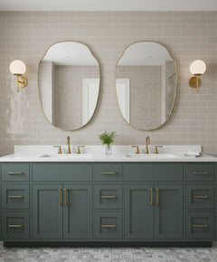 Varaudu Pebble Crest Mirror Modern Brass Wall Decor - Antique Brass Bathroom Mirror, Vanity Wall Decor