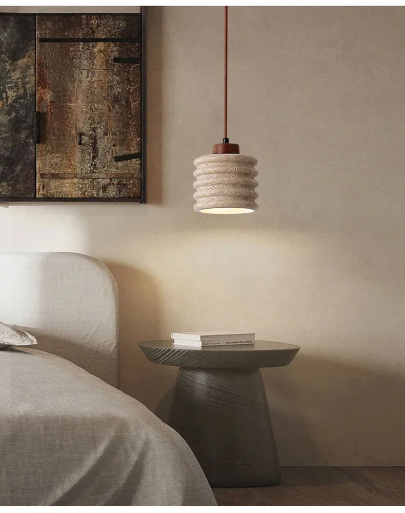 Komei Retro Wabi Sabi Travertine Stone Pendant Light