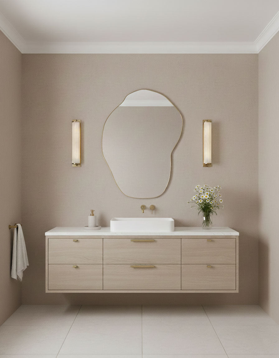 Varaudu Asymmetrical Pebble Brass Mirror Modern Wall Mirror - Antique Brass Bathroom Mirror, Vanity Wall Decor