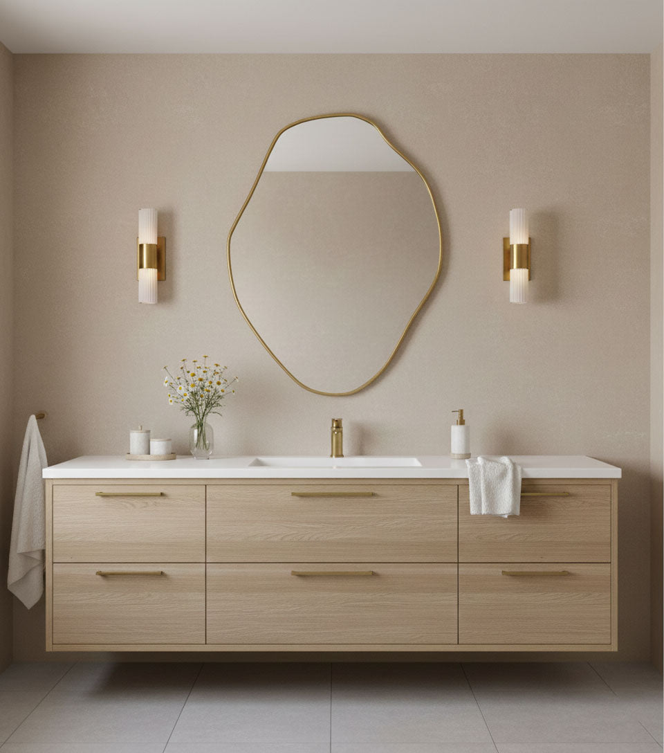 Varaudu Freeform Brass Accent Mirror Handmade Mirror - Antique Brass Bathroom Mirror, Vanity Wall Decor