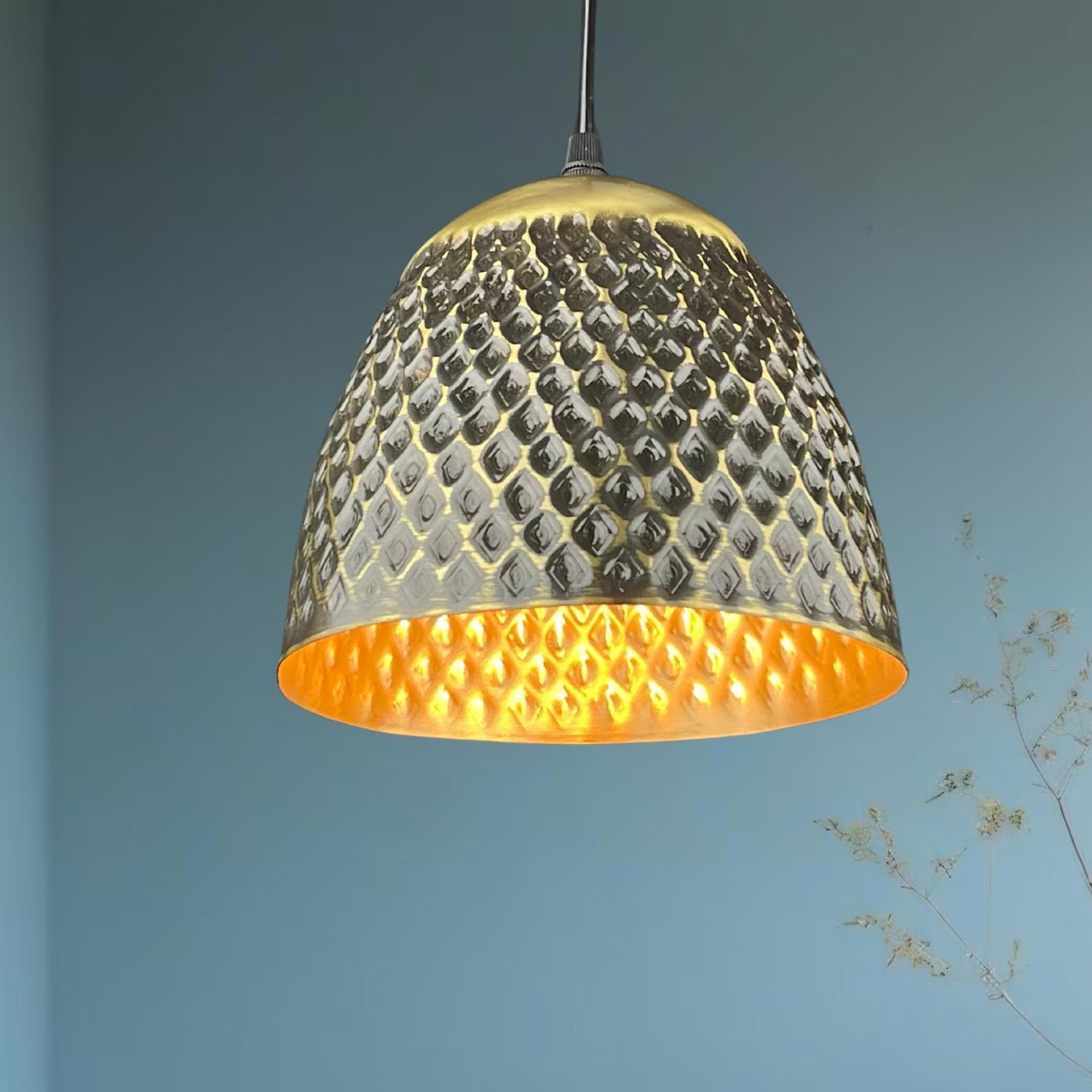 Handmade Hammered Brass Pendant Light - Moroccan Style Dome Lamp