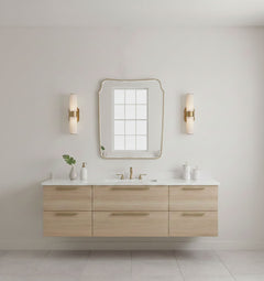 Varaudu Rounded Crest Rectangle Brass Mirror - Antique Brass Bathroom Mirror, Vanity Wall Decor