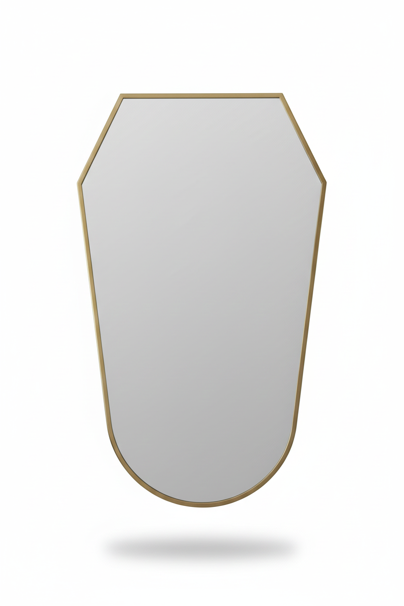 Varaudu Rounded Shield Brass Mirror Handmade Mirror - Antique Brass Bathroom Mirror, Vanity Wall Decor