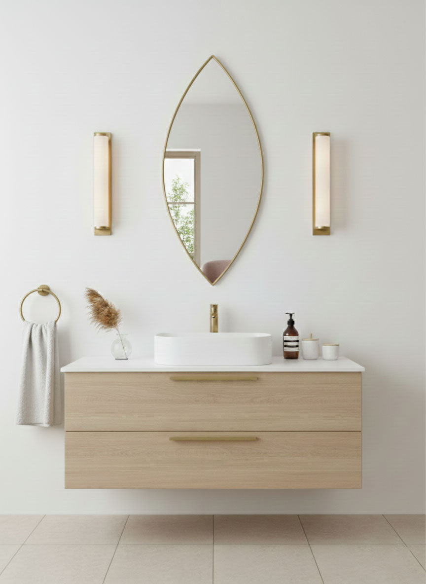 Varaudu Elegant Leaf Silhouette Modern Brass Mirror - Antique Brass Bathroom Mirror, Vanity Wall Decor