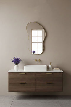 Varaudu Artisan Freeform Brass Wall Mirror - Antique Brass Bathroom Mirror, Vanity Wall Decor