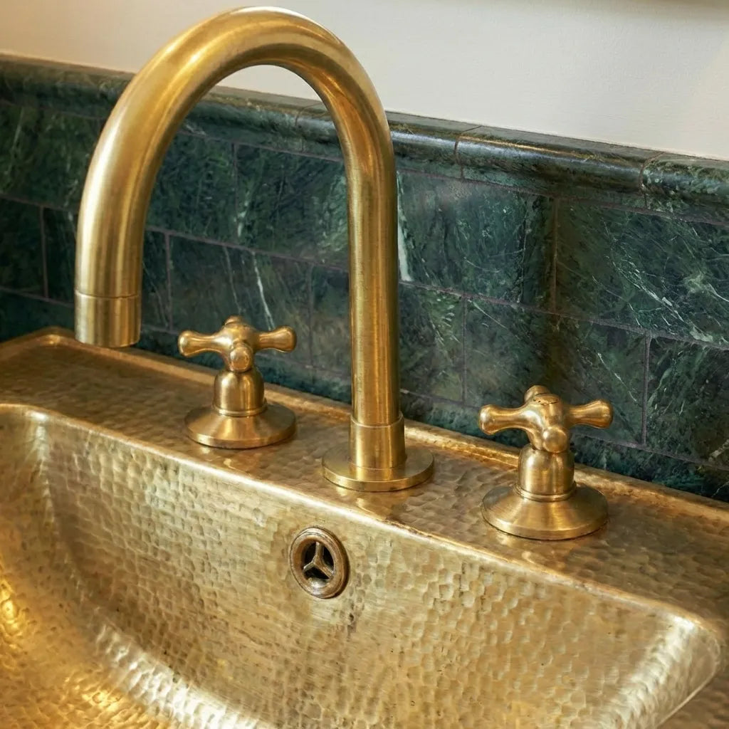 Hammered Brass Console Sink With Legs – Handmade Unlacquered Brass Bathroom Sink