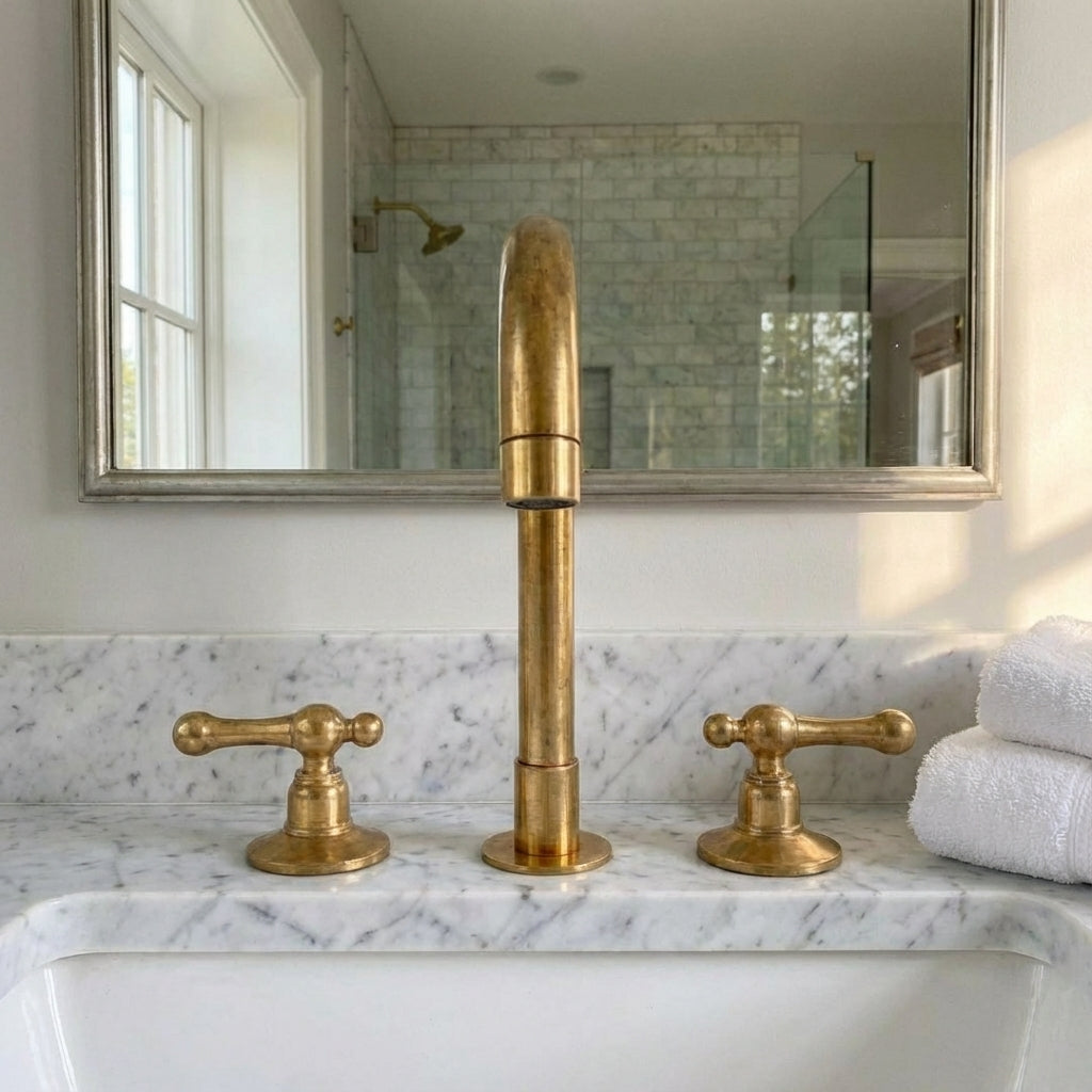 Patina Brass Widespread Bathroom Faucet with Cross Handles