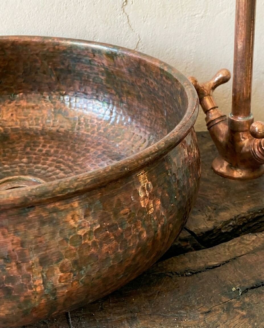 Hammered Aged Copper Sink – Handmade Vessel Basin
