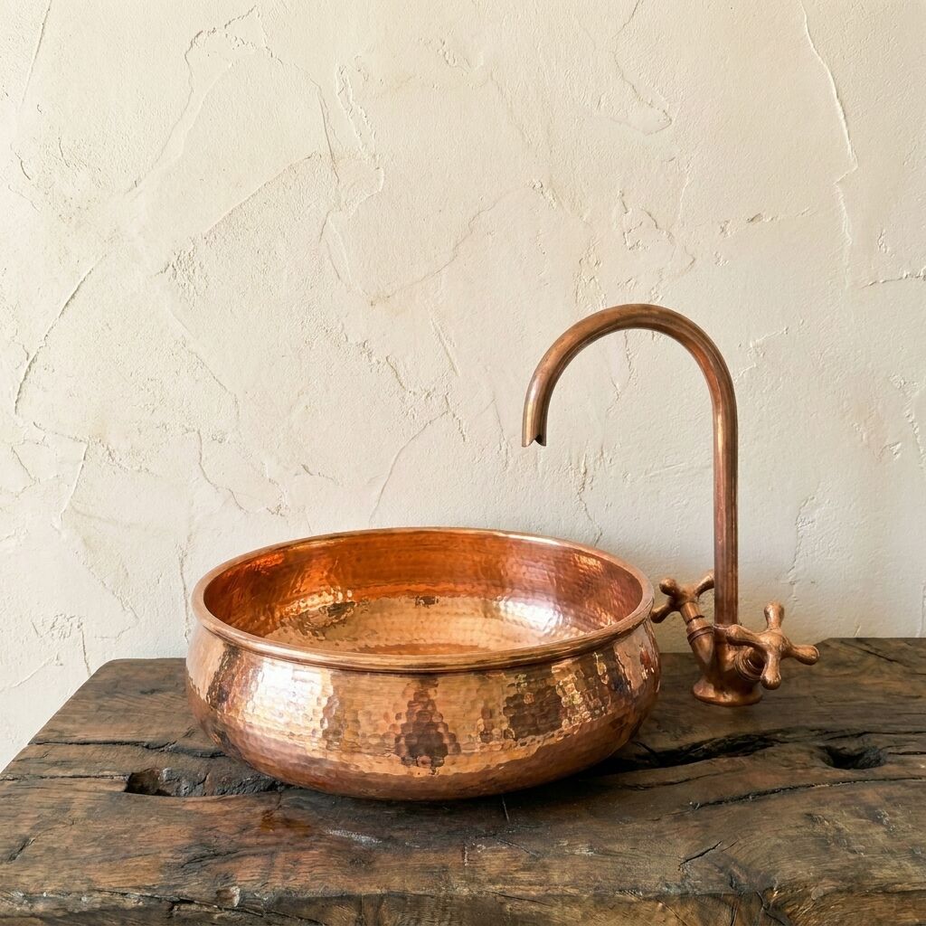 Hammered Copper Sink – Shiny Handmade Vessel Basin