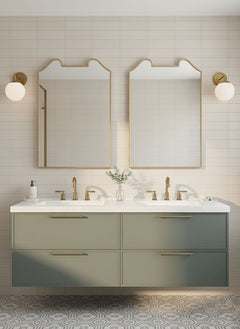 Varaudu Double Arch Crest Brass Mirror - Antique Brass Bathroom Mirror, Vanity Wall Decor