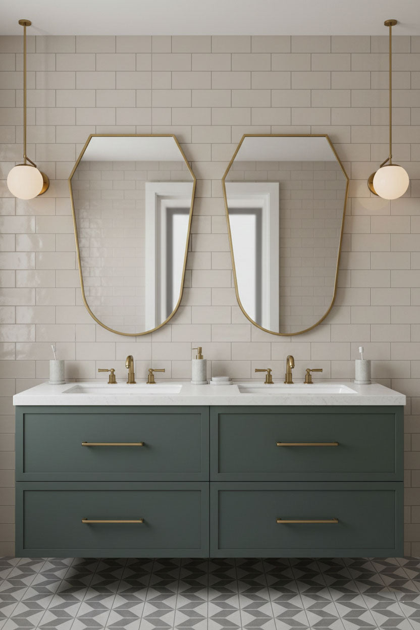 Varaudu Rounded Shield Brass Mirror Handmade Mirror - Antique Brass Bathroom Mirror, Vanity Wall Decor