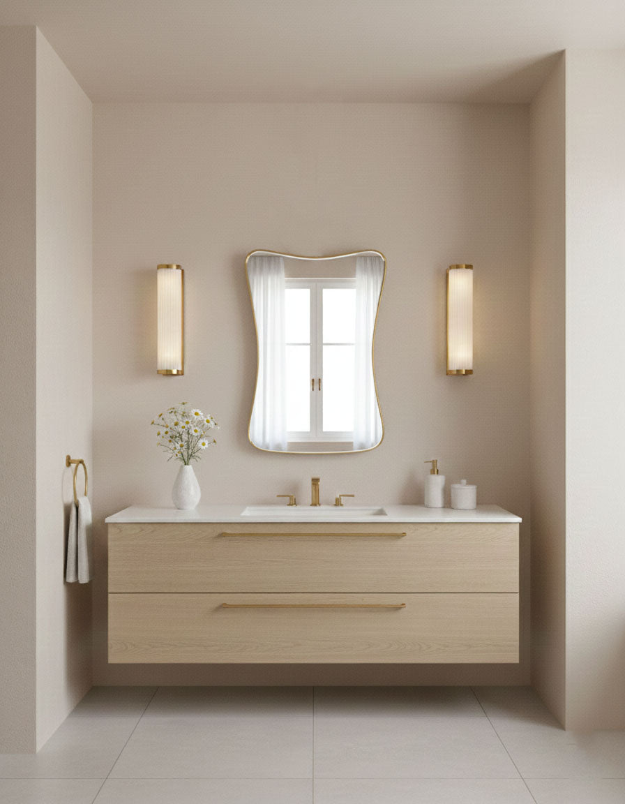 Varaudu Cloud Curve Rectangle Mirror Handmade Mirror - Antique Brass Bathroom Mirror, Vanity Wall Decor