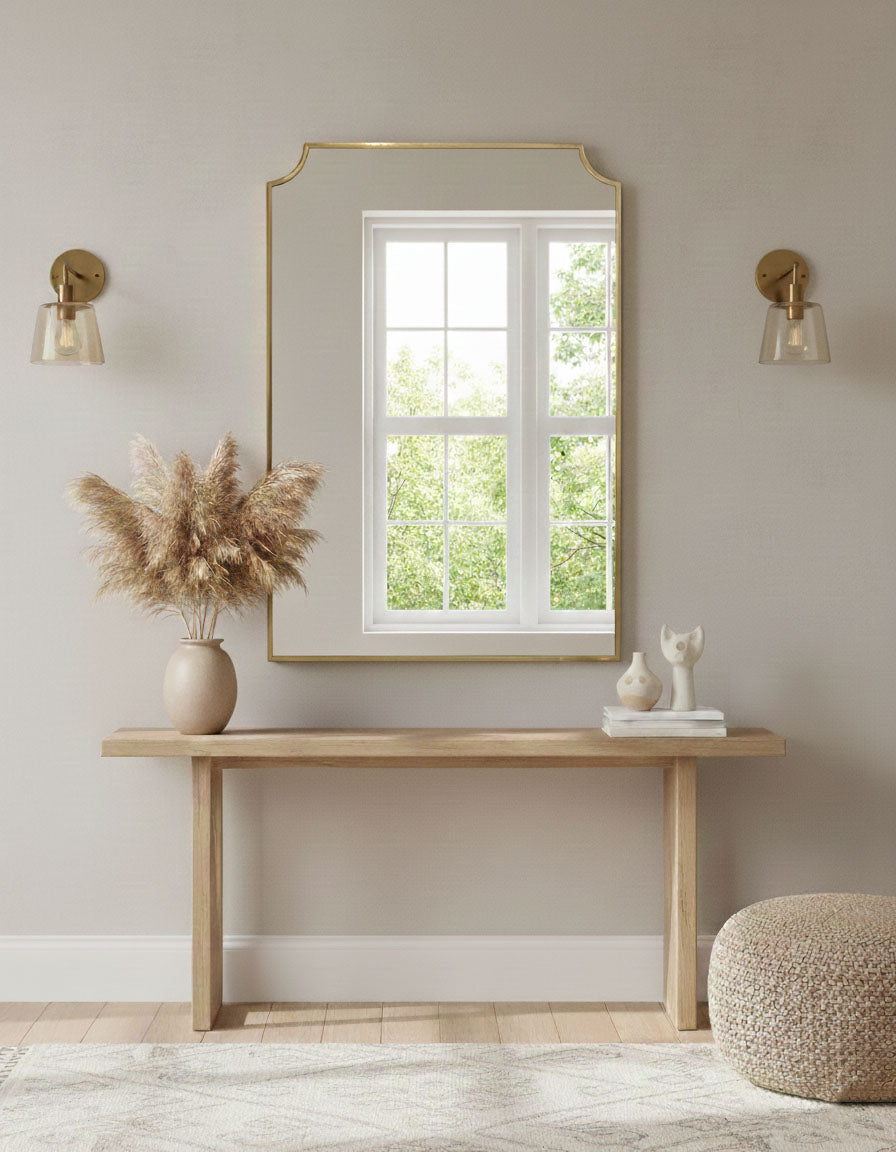 Varaudu Modern Chateau Rectangle Brass Mirror Handmade Wall Mirror - Antique Brass Bathroom Mirror, Vanity Wall Decor