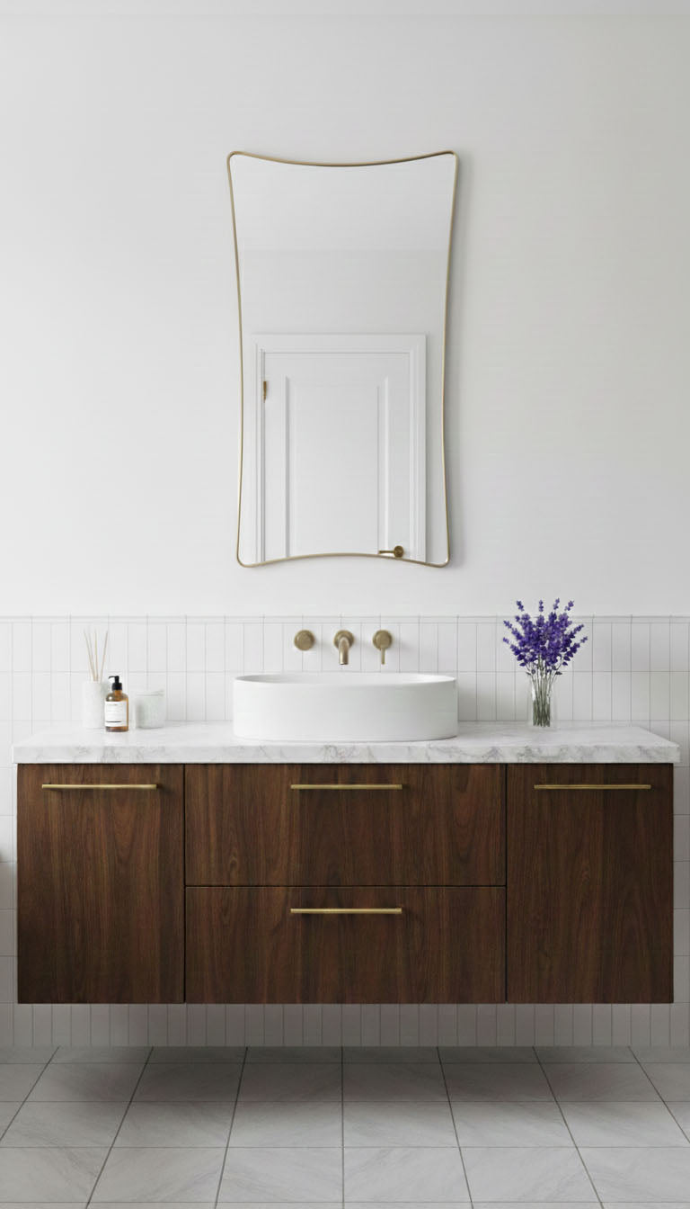 Varaudu Elegant Curved Rectangle Brass Mirror Handmade Mirror - Antique Brass Bathroom Mirror, Vanity Wall Decor