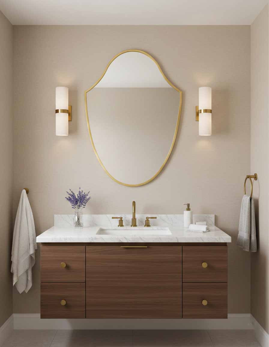 Varaudu Italian Shield Form Brass Wall Mirrors - Antique Brass Bathroom Mirror, Vanity Wall Decor