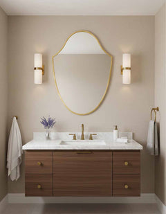Varaudu Italian Shield Form Brass Wall Mirrors - Antique Brass Bathroom Mirror, Vanity Wall Decor