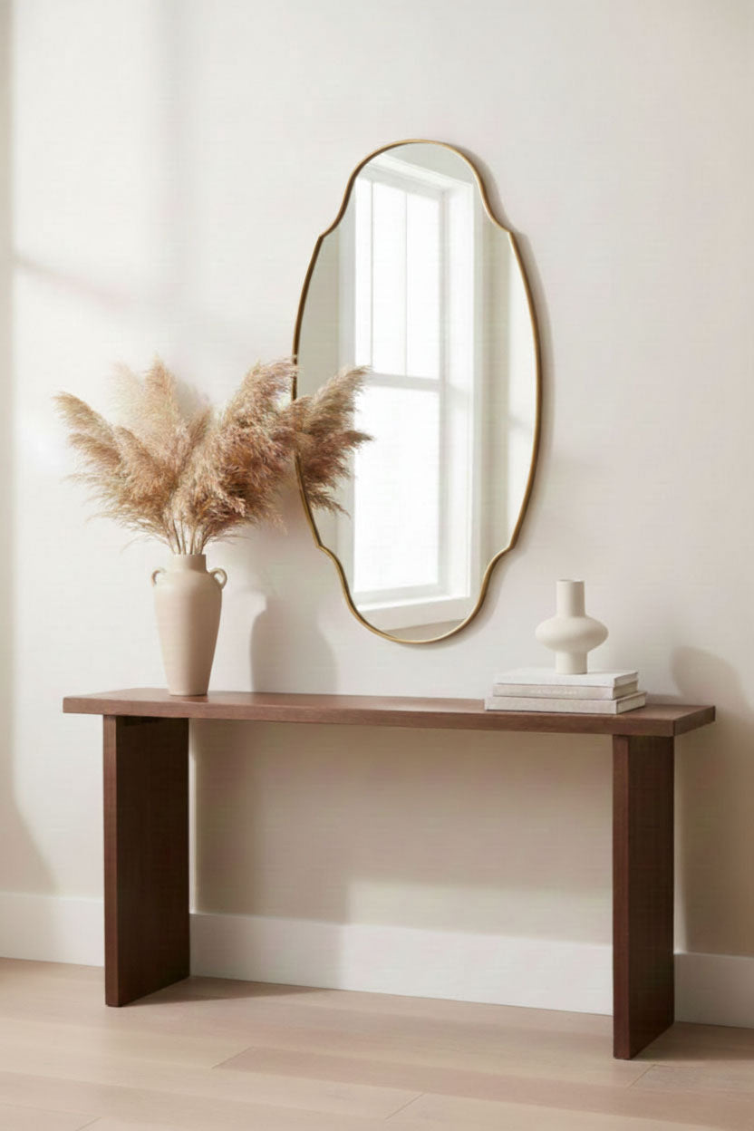 Varaudu Modern Regal Oval Mirror Handmade Brass Wall Mirror - Antique Brass Bathroom Mirror, Vanity Wall Decor
