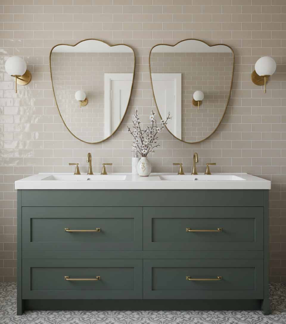 Varaudu Flower Brass Mirror Handmade Wall Mirror - Antique Brass Bathroom Mirror, Vanity Wall Decor
