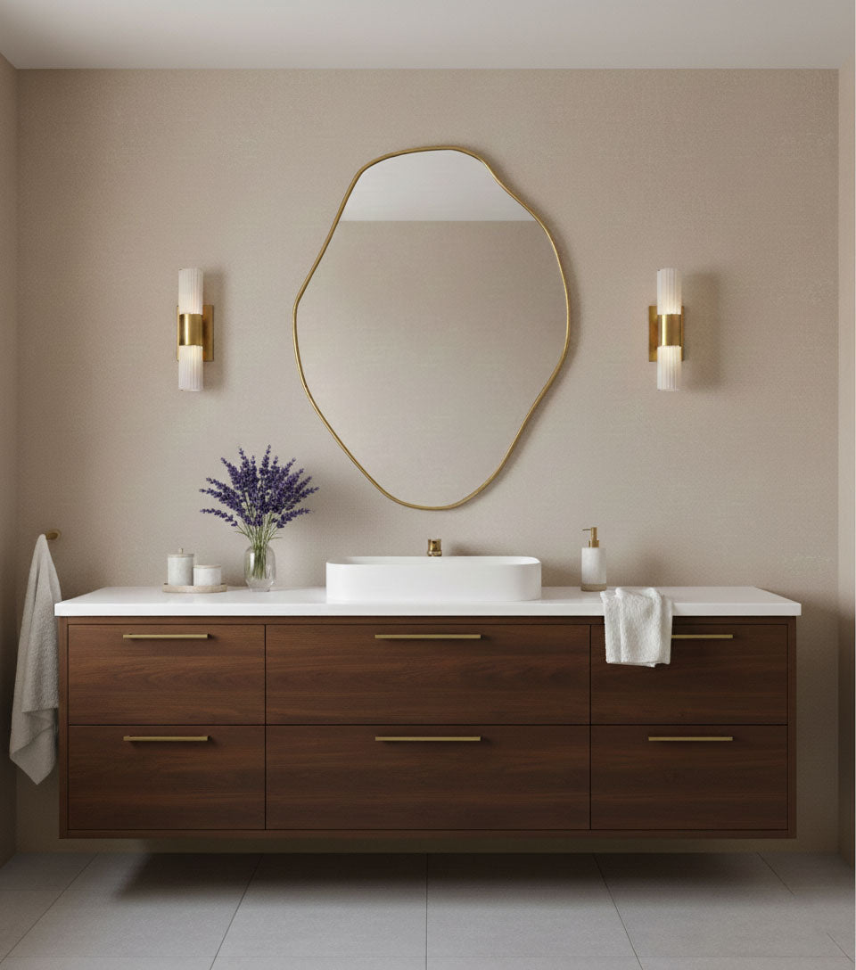 Varaudu Freeform Brass Accent Mirror Handmade Mirror - Antique Brass Bathroom Mirror, Vanity Wall Decor