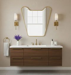 Varaudu Double Curve Crest Gold Handmade Brass Mirror - Antique Brass Bathroom Mirror, Vanity Wall Decor