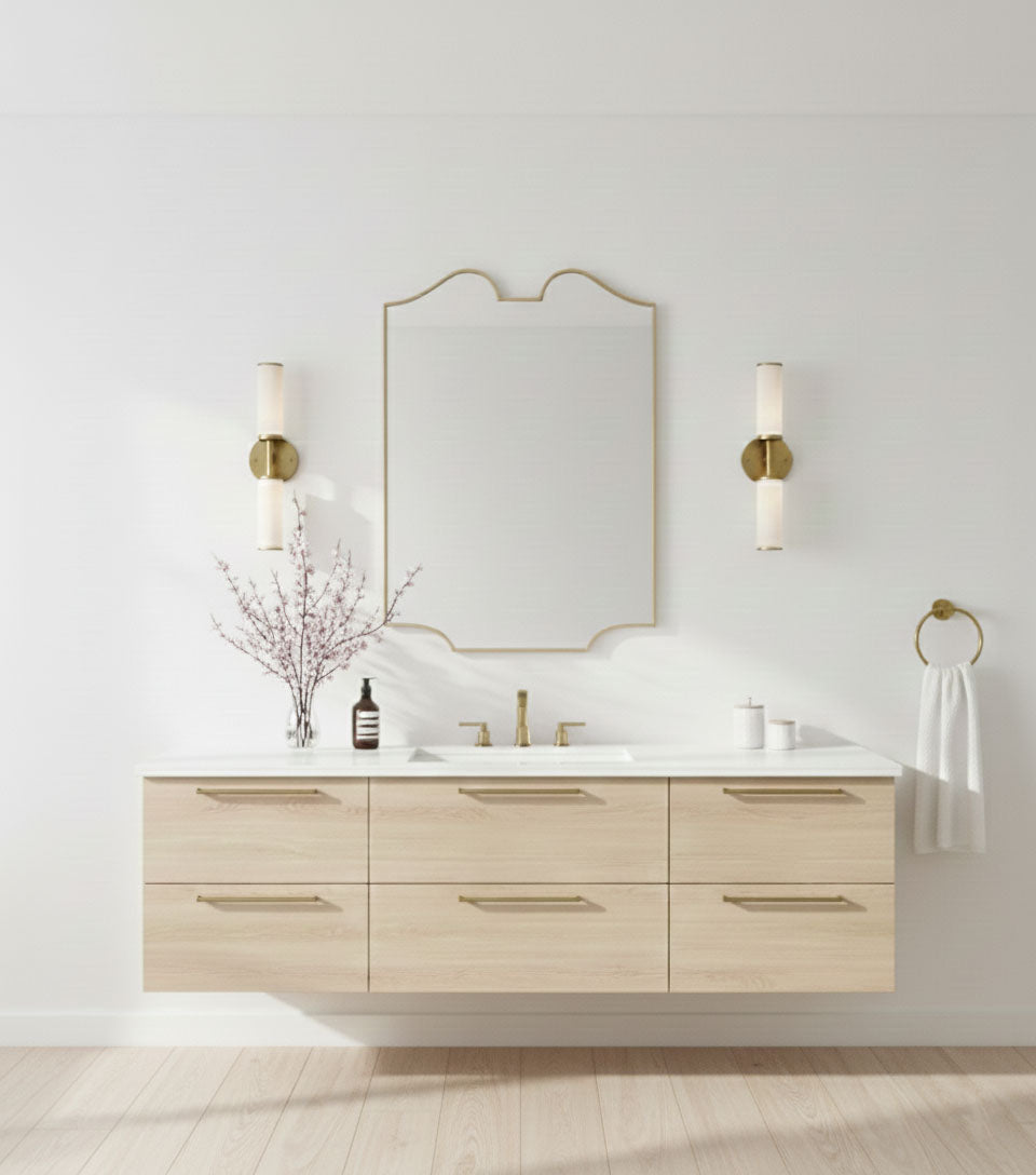 Varaudu Curve Brass Mirror Elegant Wall Mirror - Antique Brass Bathroom Mirror, Vanity Wall Decor