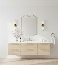 Varaudu Curve Brass Mirror Elegant Wall Mirror - Antique Brass Bathroom Mirror, Vanity Wall Decor