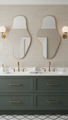 Varaudu Waveform Mirror Handmade Brass Mirror - Antique Brass Bathroom Mirror, Vanity Wall Decor