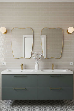 Varaudu Modern Curved Brass Mirror Handmade Wall Mirror - Antique Brass Bathroom Mirror, Vanity Wall Decor