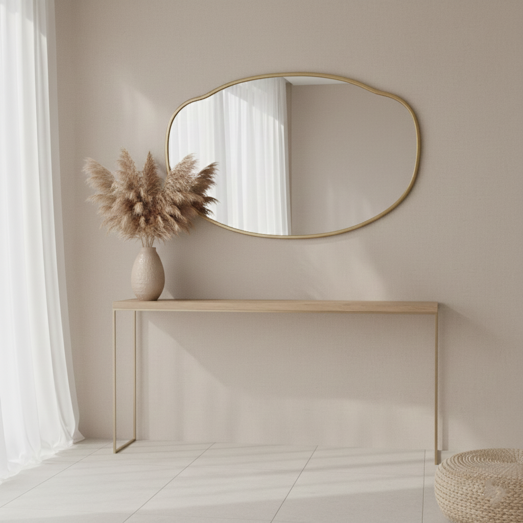 Varaudu Belle Cloud Mirror Handmade Unlacquered Brass - Antique Brass Bathroom Mirror, Vanity Wall Decor