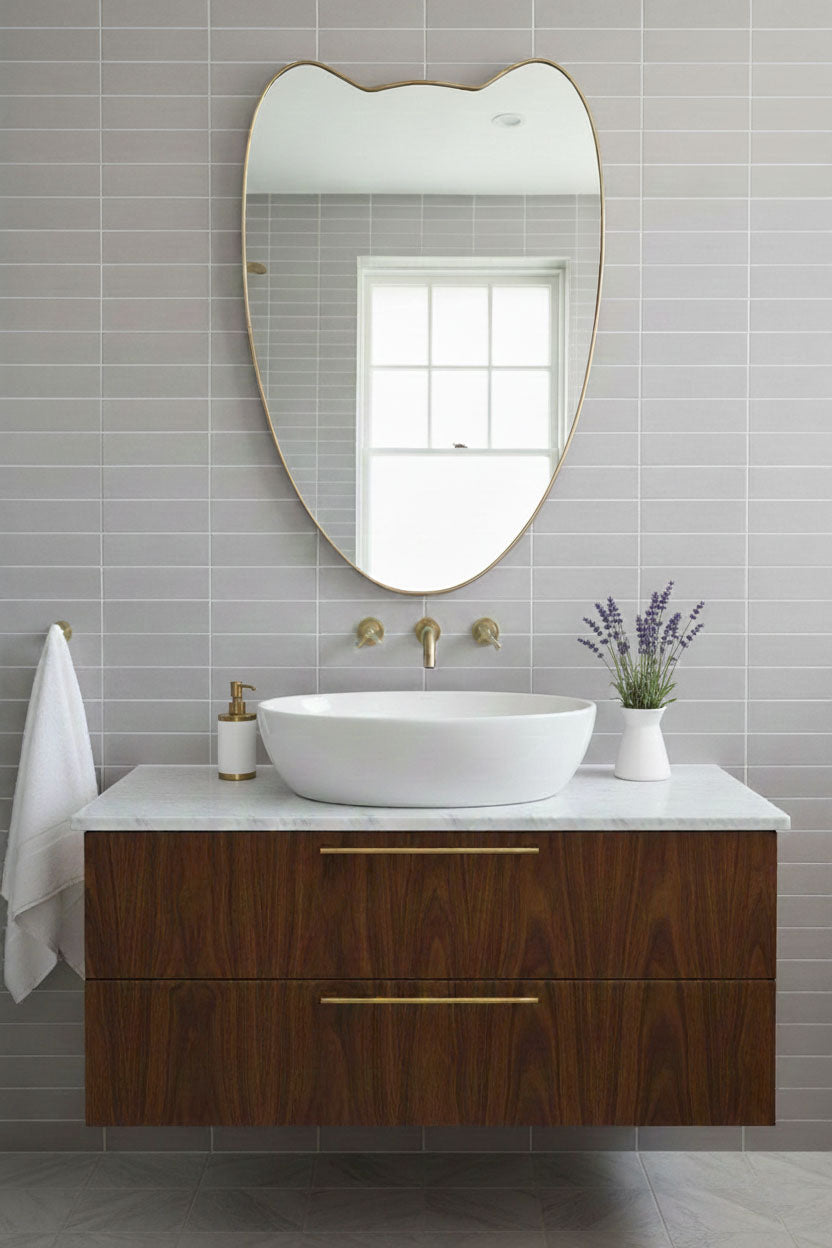 Varaudu Tulip Mirror Brass Vanity Wall Mirror - Antique Brass Bathroom Mirror, Vanity Wall Decor