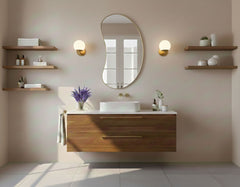 Varaudu Bean Curve Mirror Brass Wall Mirror - Antique Brass Bathroom Mirror, Vanity Wall Decor