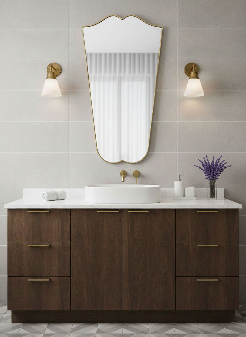 Varaudu Wave Crest Mirror Handmade Brass Mirror - Antique Brass Bathroom Mirror, Vanity Wall Decor
