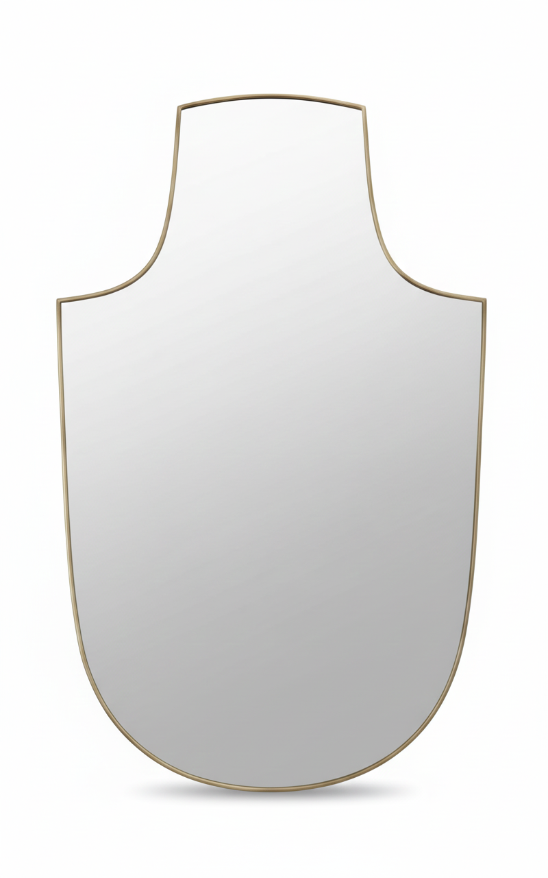 Varaudu Arch Top Shield Bathroom Brass Mirror - Antique Brass Bathroom Mirror, Vanity Wall Decor