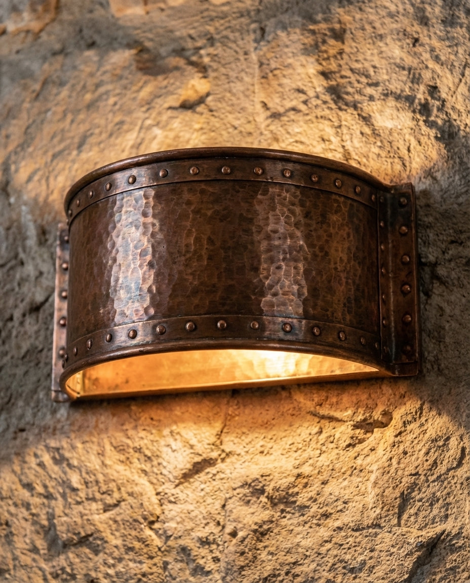 Riveted Hammered Copper Wall Sconce – Rustic Indoor Outdoor Light