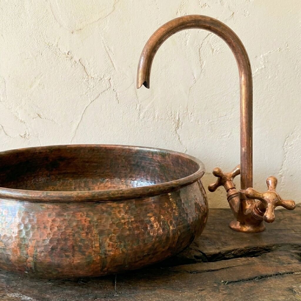 Hammered Aged Copper Sink – Handmade Vessel Basin