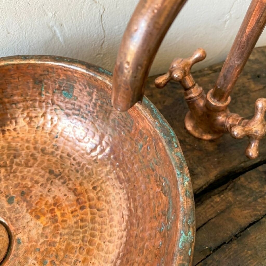 Handmade Hammered Copper Sink – Turquoise Patina Vessel Basin