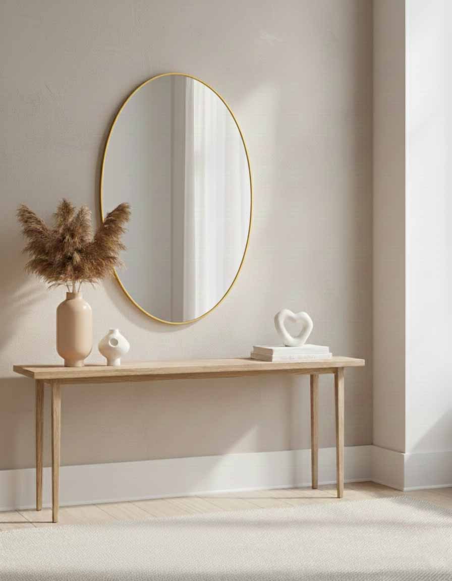Varaudu Brass Oval Mirror - Antique Brass Bathroom Mirror, Vanity Wall Decor