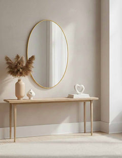 Varaudu Brass Oval Mirror - Antique Brass Bathroom Mirror, Vanity Wall Decor