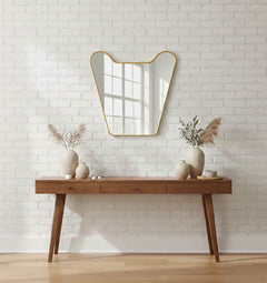 Varaudu Double Curve Crest Gold Handmade Brass Mirror - Antique Brass Bathroom Mirror, Vanity Wall Decor