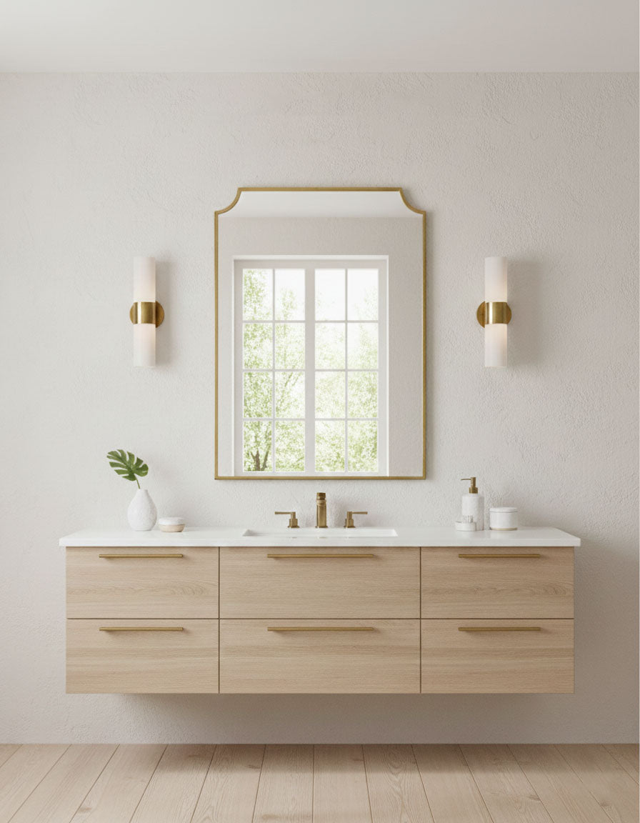 Varaudu Modern Chateau Rectangle Brass Mirror Handmade Wall Mirror - Antique Brass Bathroom Mirror, Vanity Wall Decor