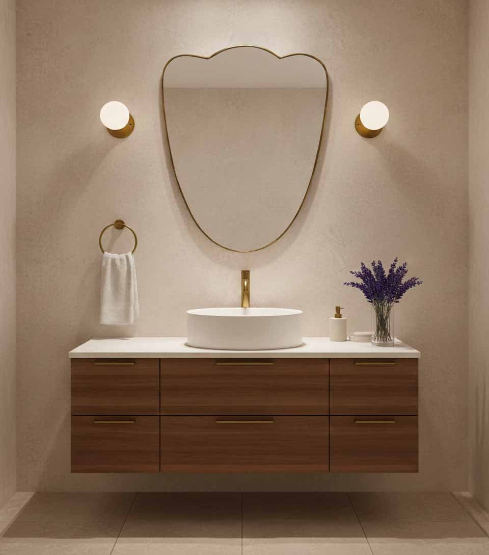 Varaudu Flower Brass Mirror Handmade Wall Mirror - Antique Brass Bathroom Mirror, Vanity Wall Decor